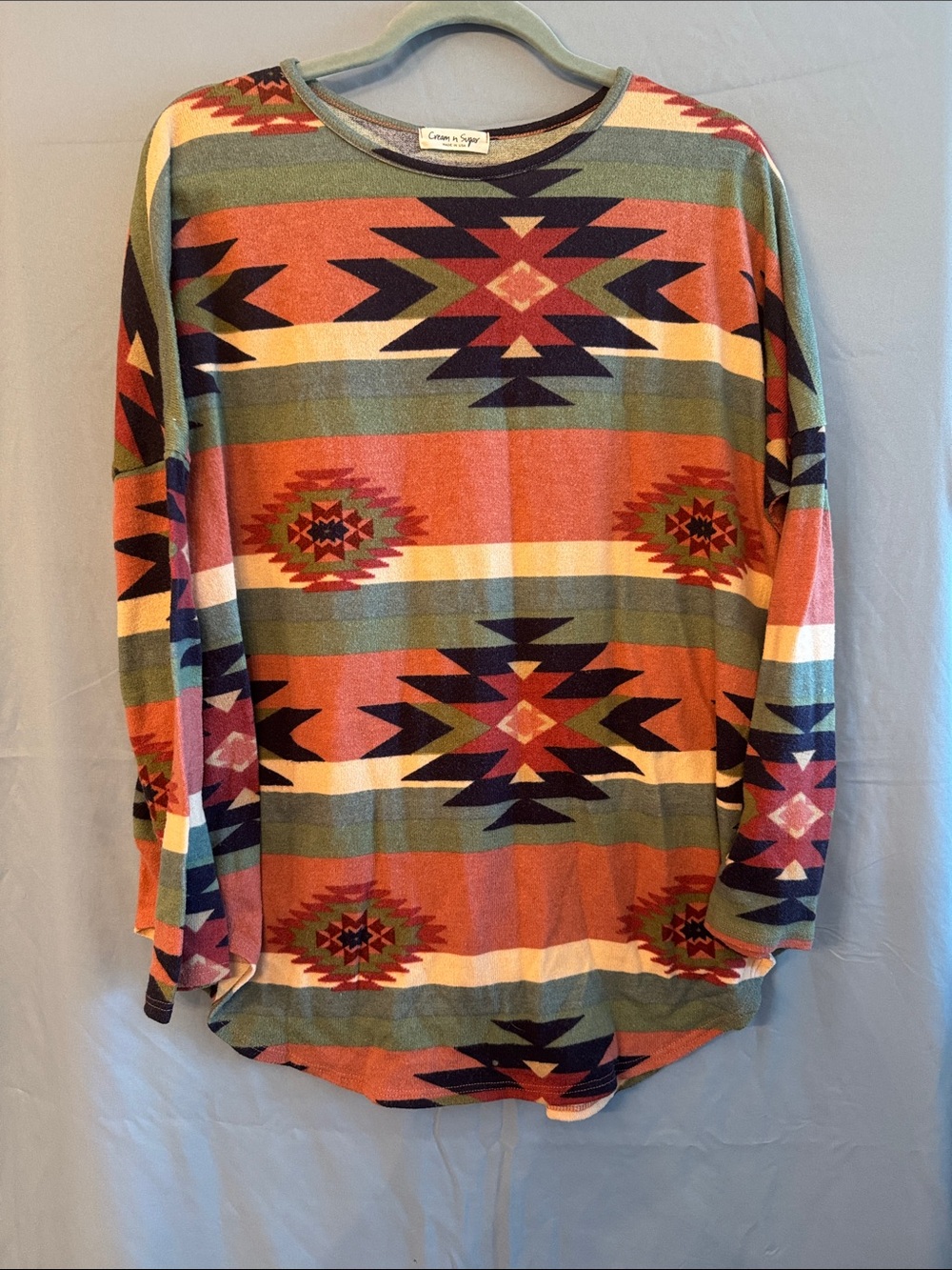 Coral Aztec-Print Long Sleeve Top